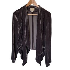 Hinge Velvet Waterfall Drape Open Front Cardigan Jacket Gray Women's S‎